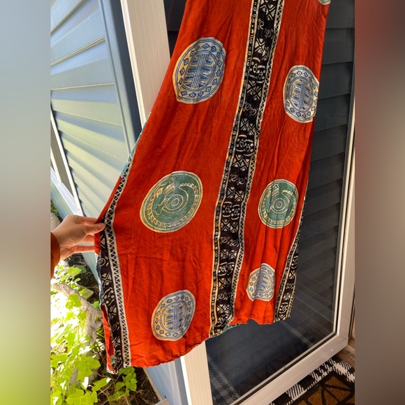 Vntg TEO’S Indonesia Long Colorful Print Dress w Slits XL - Picture 4 of 9